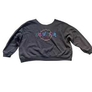 Hard Rock Cafe Womens Embroidered Pullover Sweatshirt Gray Multicolor Logo